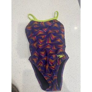 Speedo Pro LT Womens One Piece Swimsuit Size 28 Purple Geometric Athletic Swim